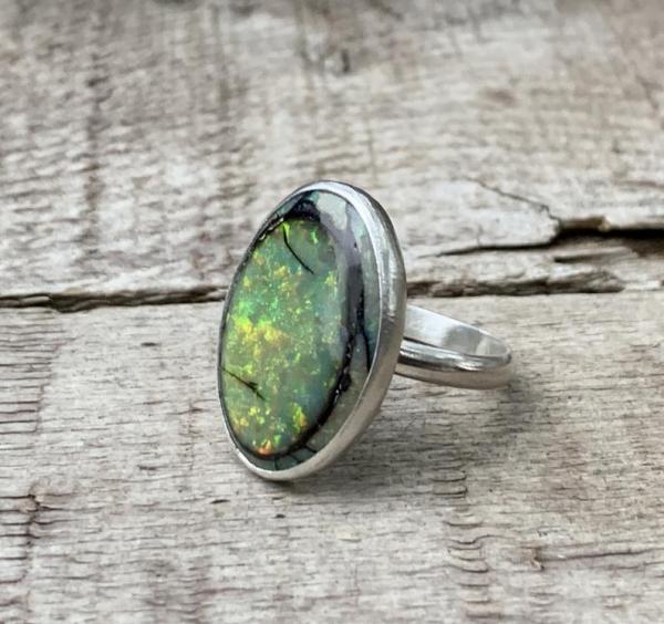 Stunning Bright Multi Colored Monarch Sterling Opal Chatoyant Gemstone Ring | Opal Ring | October Birthstone Jewelry picture