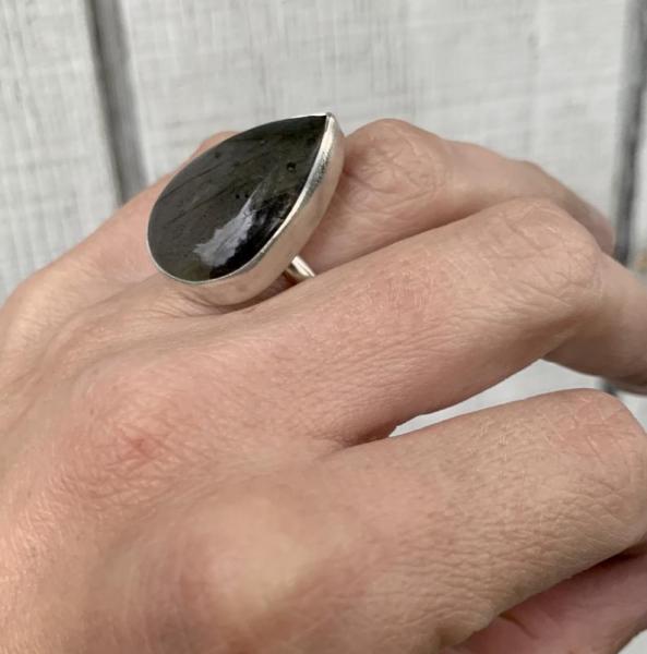 Stunning One of a Kind Purple Flash Labradorite Sterling Silver Statement Ring picture
