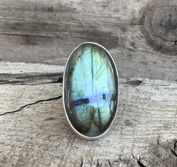 Stunning Bright Flashy Large Oval Labradorite Sterling Silver Statement Ring | Protection Stone picture