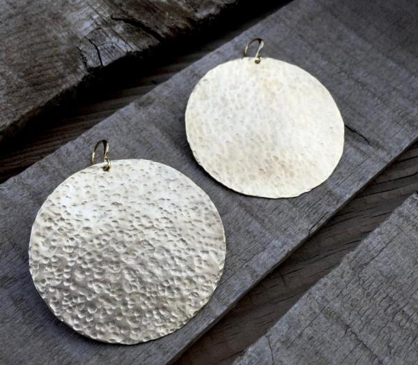 Large Geometric Circle Hammered Texture Gold Brass Statement Earrings picture