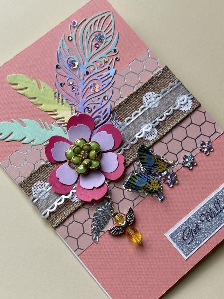 Get Well Card with Flower Pin & Angel Bead picture