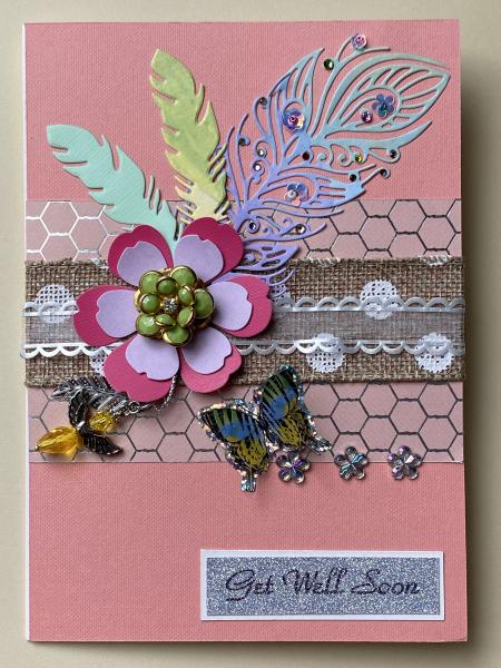 Get Well Card with Flower Pin & Angel Bead