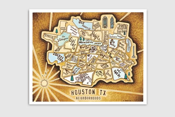 Houston Neighborhoods Map Giclee Prints picture