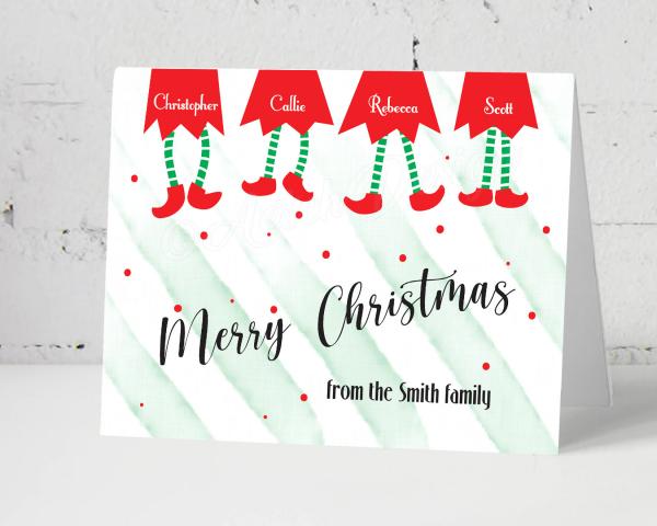 Personalized little elf legs family Christmas holiday cards