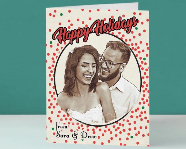 Custom retro makeover family portrait holiday cards picture