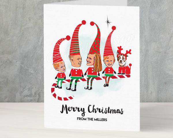 Custom elves family portrait Christmas holiday cards
