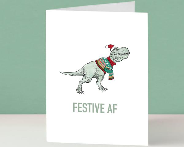 Festive AF T-rex Card