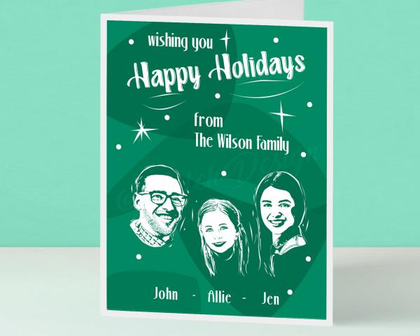 Retro Christmas Card family portrait Christmas holiday cards