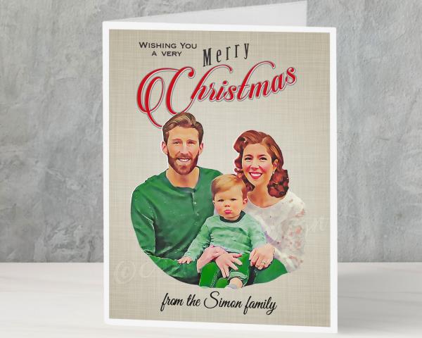 Custom retro makeover family portrait Christmas holiday cards