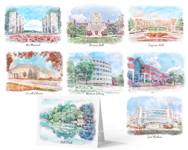 Virginia Tech Landmarks notecards - Blacksburg, Virginia - Hokies