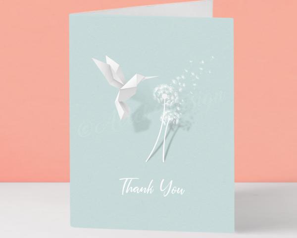 Origami Hummingbird Thank You Card