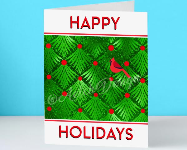 Cardinal and graphic tree Holiday Card