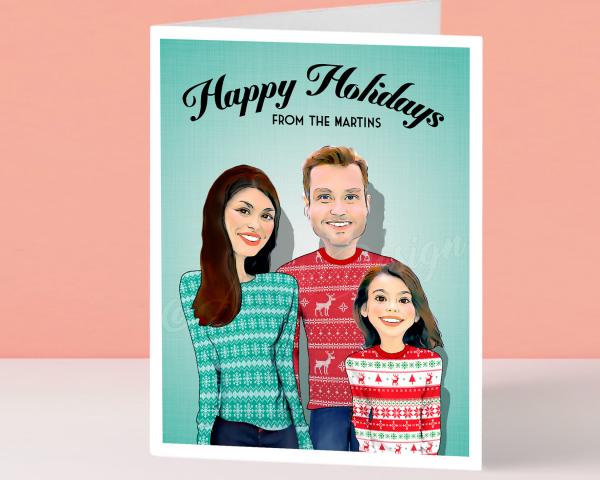 Ugly Christmas Sweater cartoon makeover family portrait holiday cards