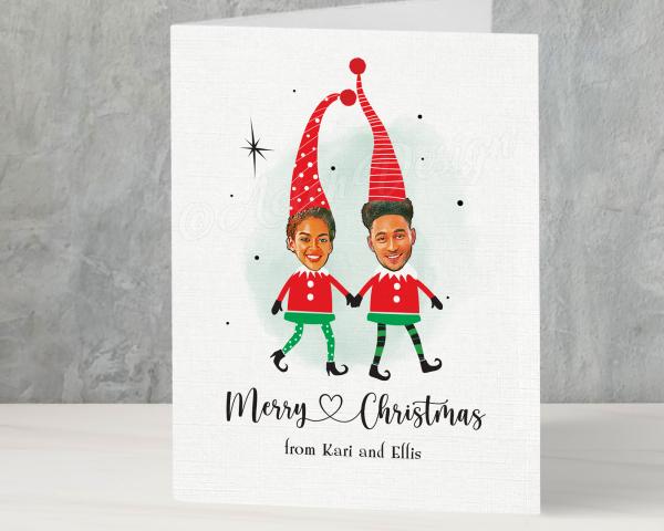 Custom elves family portrait Christmas holiday cards picture