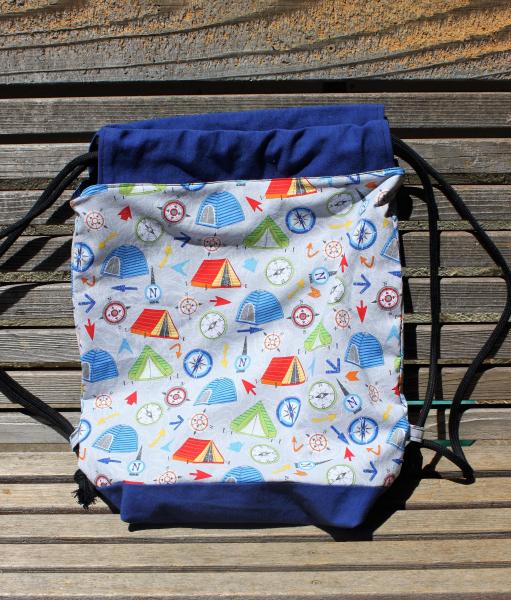 Tents and Compass Camping Drawstring backpack, a fun accessory for any outfit, Canvas lined and bottom for durability, inside pocket picture