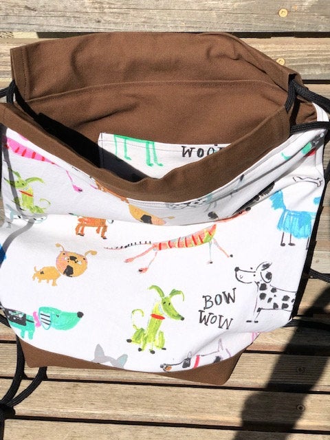 Child Drawn Dog and Cat Drawstring backpack, a fun accessory for any outfit, Canvas lined and bottom for durability, inside pocket picture