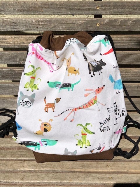 Child Drawn Dog and Cat Drawstring backpack, a fun accessory for any outfit, Canvas lined and bottom for durability, inside pocket