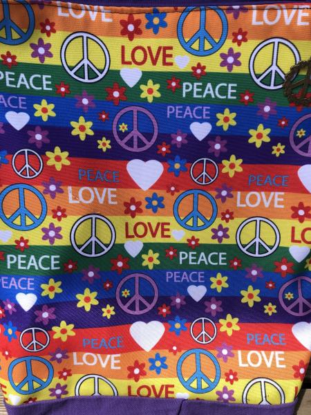 Love and Peace tote, Reusable shopping bag, groceries, lunch, books, diapers or overnight bag Canvas lined and  bottom picture