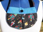 Soar to the stars with this Little girl pleated retro rocket fabric purse  Small bag, child sized.  Lined in Coordinated cotton