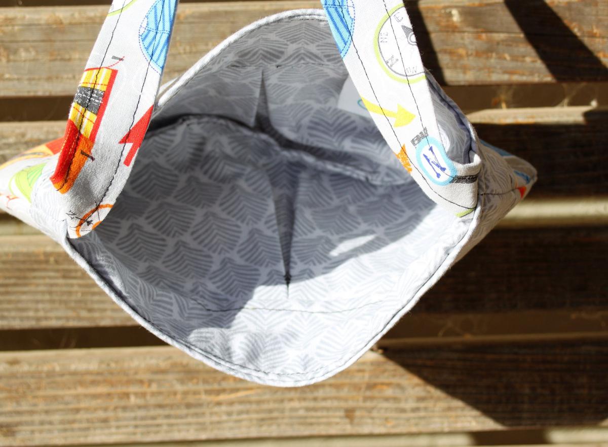 Tent and compas, camping small bag, child sized or small purse.  Lined in Coordinated cotton picture