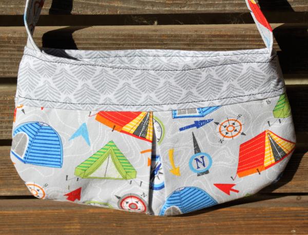 Tent and compas, camping small bag, child sized or small purse.  Lined in Coordinated cotton picture