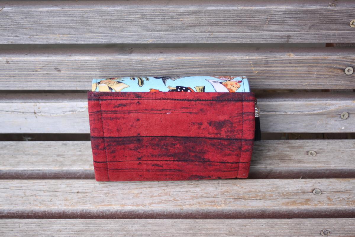 cowgirl, retro mini-wallet, based on the NCW pattern, Accordian wallet. Lots of places for necessities, removable crossbody and wrist strap picture