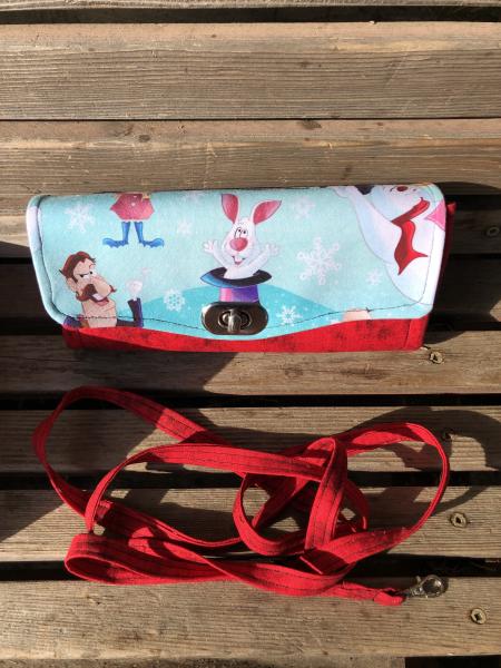 Rabbit from Frosty the Snowman wallet, Accordion wallet.  places for necessities,removable crossbody and wrist strap picture