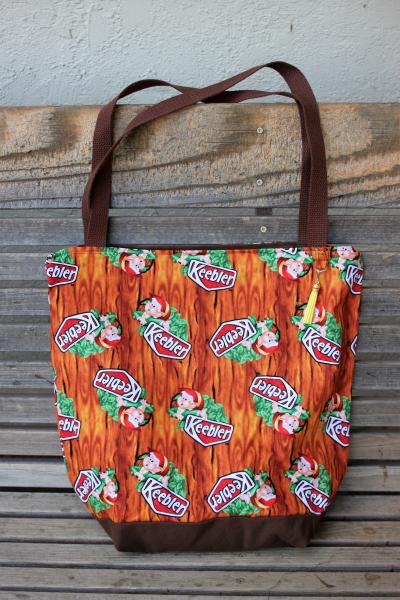 Keebler Elves tote fabric tote, Reusable shopping bag, Great for groceries, lunch, books, diapers or overnight bag Canvas lined and bottom