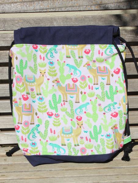 Desert Camel, Cactus, Lizard Drawstring backpack, a fun accessory for any outfit, Canvas lined and bottom for durability, inside pocket picture