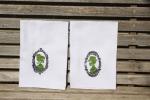 His and Hers skeleton cameo embroidered napkins, Dinner Napkins 19x19 white, 100% Cotton, set of 2