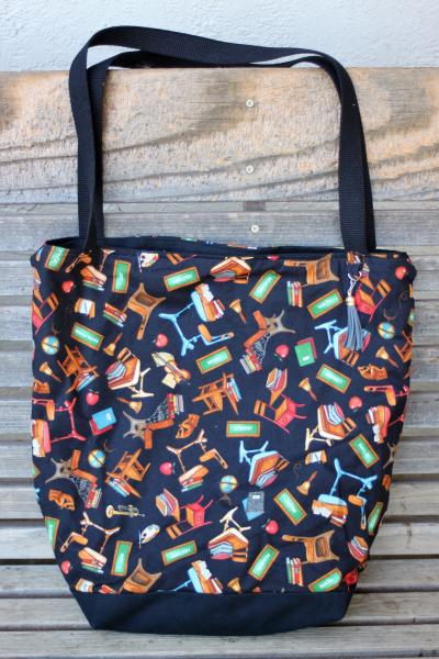 Teacher, school desks fabric tote, Reusable shopping bag, Great for groceries, lunch, books, diapers or overnight bag Canvas lined/bottom