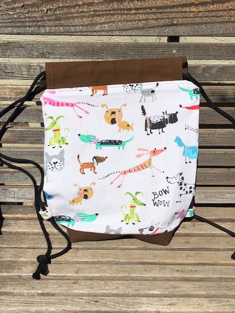 Child Drawn Dog and Cat Drawstring backpack, a fun accessory for any outfit, Canvas lined and bottom for durability, inside pocket picture