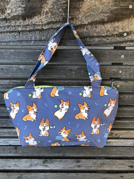Corgi dog fabric, vinyl lined bag, perfect for snack or lunch, cosmetics, makeup or even as a unique purse.