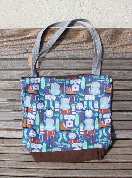 Camping Backpacking tote bag.  Great for groceries, shopping, lunch, books, diapers, or overnight bag , Canvas lined picture