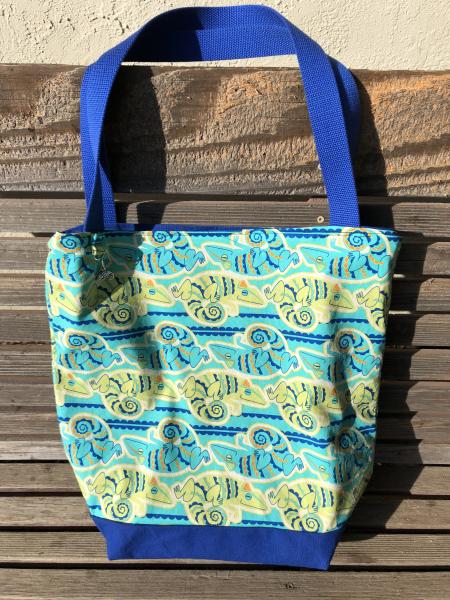 Chameleon Lizards Gecko tote bag, Reusable shopping bag , Great for groceries, lunch, diapers, or overnight bag , Canvas lined and bottom