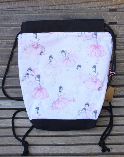 Ballerina Dancers Drawstring backpack, a fun accessory for any outfit, Canvas lined and bottom for durability, inside pocket picture