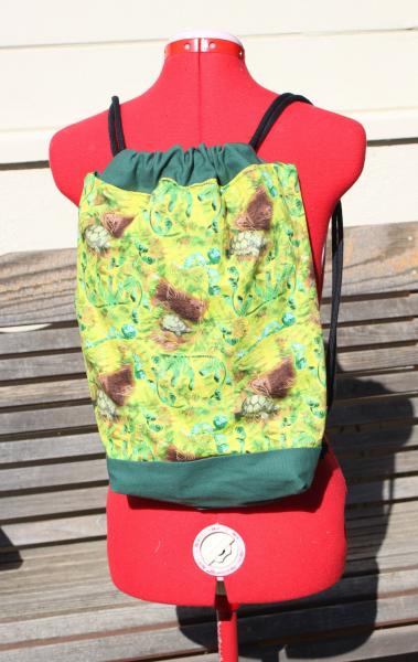 Box turtle toroise Drawstring backpack,  a fun accessory for any outfit, Canvas lined and bottom for durability, inside pocket