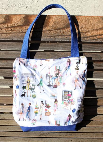 A day out shopping tote bag,Reusable shopping bag, Great for groceries, lunch, books, diapers, or overnight bag Canvas lined and bottom picture