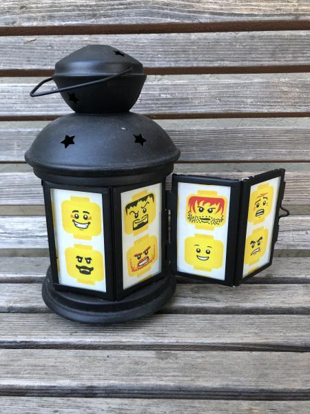 Lego head emoji  Lantern, Nightlight. Perfect for bedside or bathrooms, includes battery tea light picture