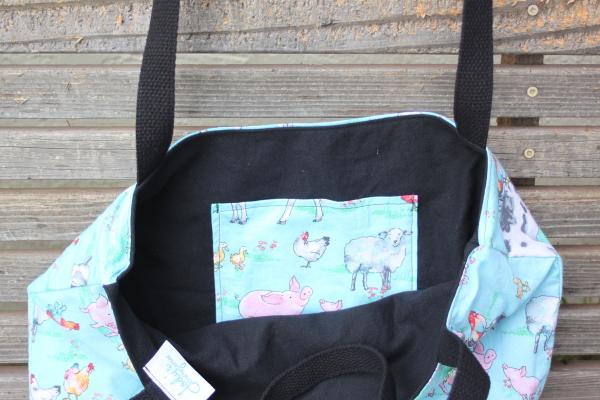 Farm animals tote bag, Reusable shopping bag  groceries, lunch, books, diapers, or overnight bag , Canvas lined and bottom picture