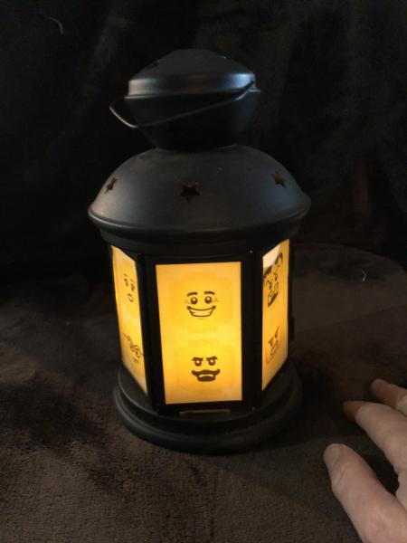 Lego head emoji  Lantern, Nightlight. Perfect for bedside or bathrooms, includes battery tea light picture