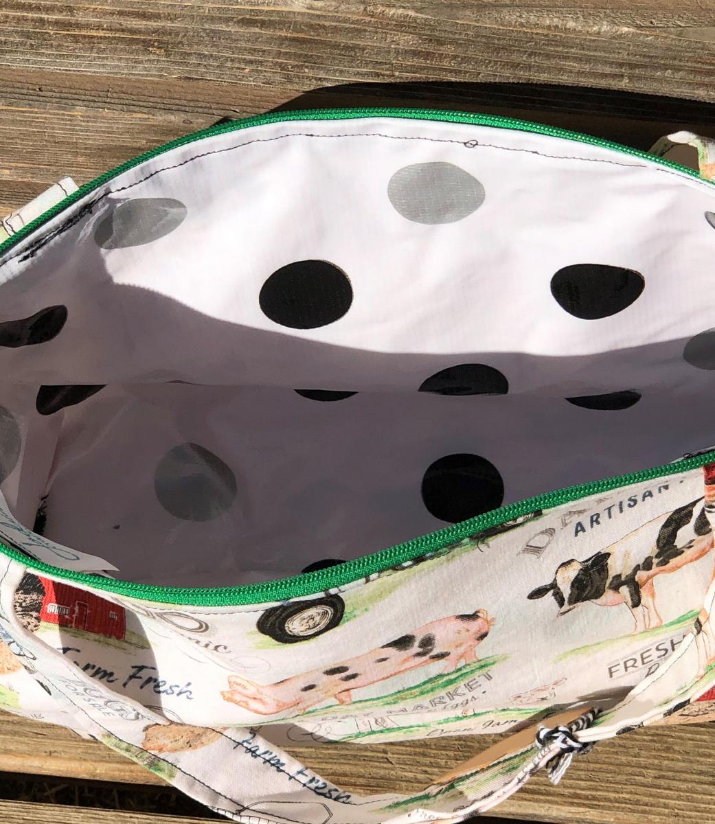 Natural Farmers Market Organic fabric, vinyl lined bag, perfect for snack or lunch, cosmetics, makeup or even as a unique purse. picture