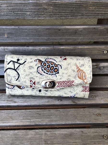 Prehistoric, Cave painting turtle wallet, based on the NCW pattern, Accordion wallet.  places for necessities,removable crossbody and wrist strap picture