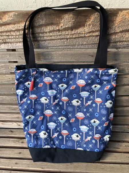 Space, Rocket tote bag, Reusable shopping bag, Great for groceries, shopping, lunch, books, diapers, or overnight bag , Canvas lined and bottom picture