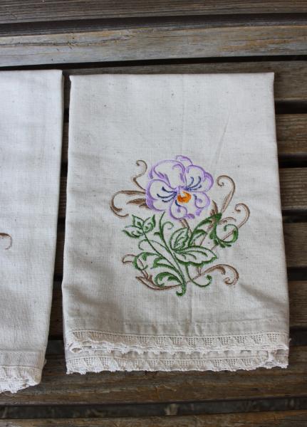 Morning Glory's flower florals embroidered napkins, Dinner Napkins off white, lace edges, 100% Cotton, set of 2 picture