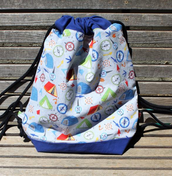 Tents and Compass Camping Drawstring backpack, a fun accessory for any outfit, Canvas lined and bottom for durability, inside pocket picture