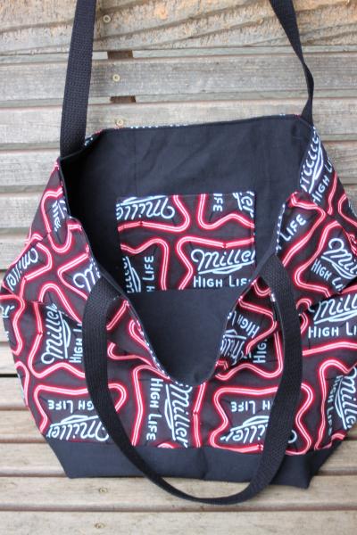 Miller time Beer Neon Signs tote bag, Reusable shopping bag, groceries, lunch, books, diapers, or overnight bag , Canvas lined and bottom picture