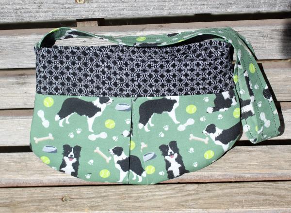 Little girl pleated border collie dog small bag, child sized or small purse.  Lined in Coordinated cotton