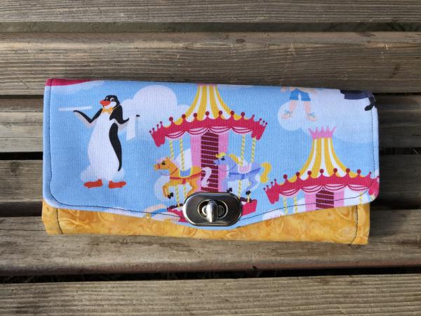 Mary Poppins Carousel Accordion wallet.  places for necessities, removable crossbody and wrist strap picture