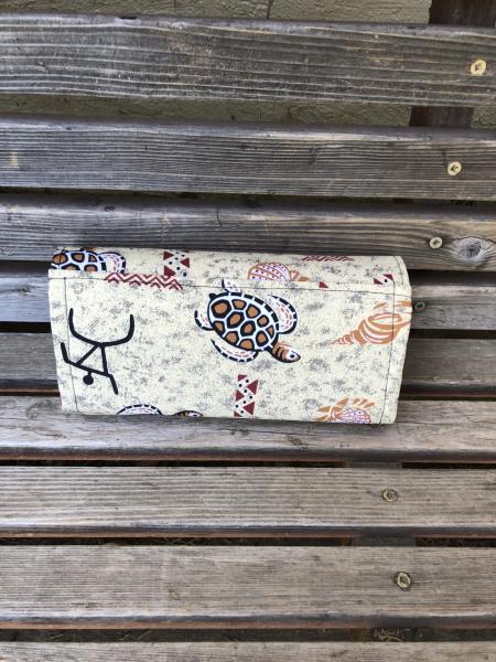 Prehistoric, Cave painting turtle wallet, based on the NCW pattern, Accordion wallet.  places for necessities,removable crossbody and wrist strap picture